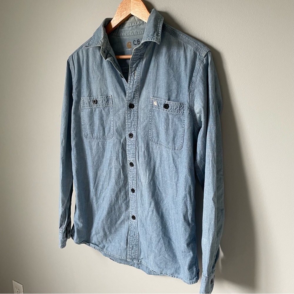 Carhartt Men's Light Blue Denim Button-Up Shirt Size Medium - Picture 3 of 11